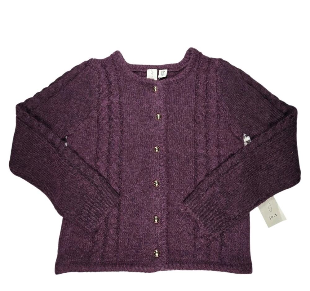 NWT Joie Womens M Plum Cable Knit Cardigan Gold Button Sweater